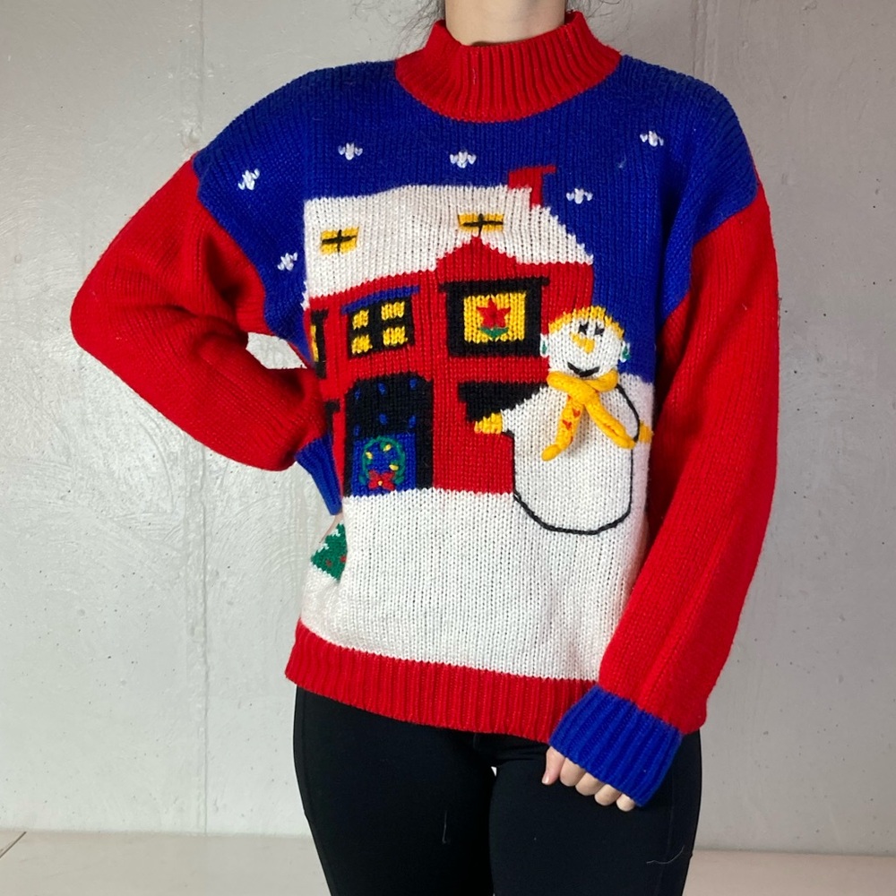 Vintage Chunky Knit Ugly Christmas Snowman Sweater